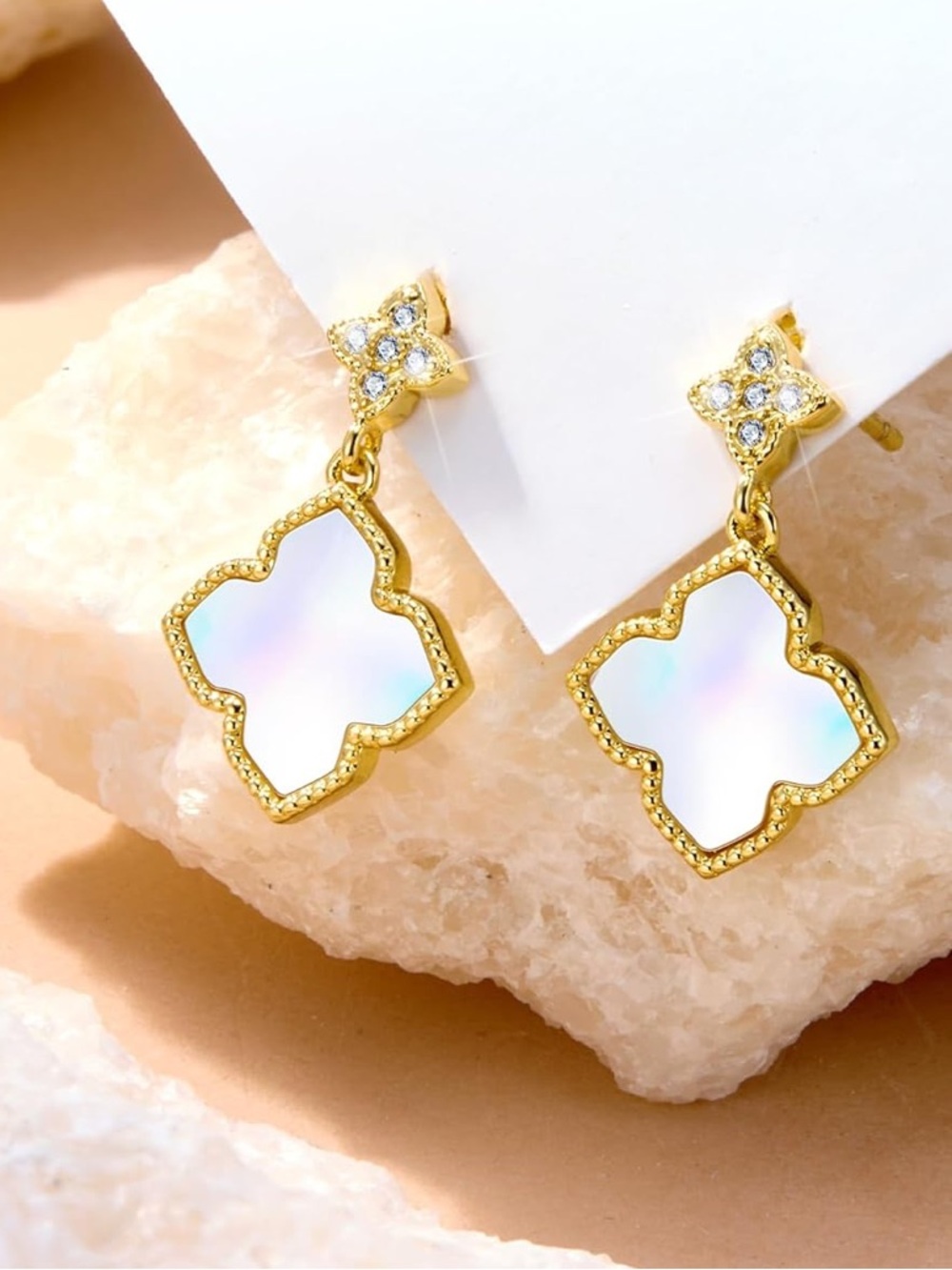 Anthropologie Gold-Tone Mother-of-Pearl Clover Drop Earrings